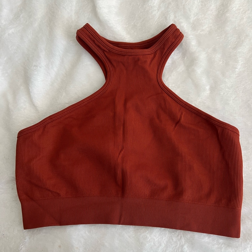 Rust Red Ribbed Crop Top